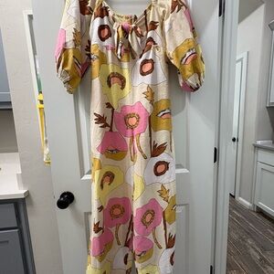Bel Kazan Floral Print Jumpsuit in Pink and Yellow size small